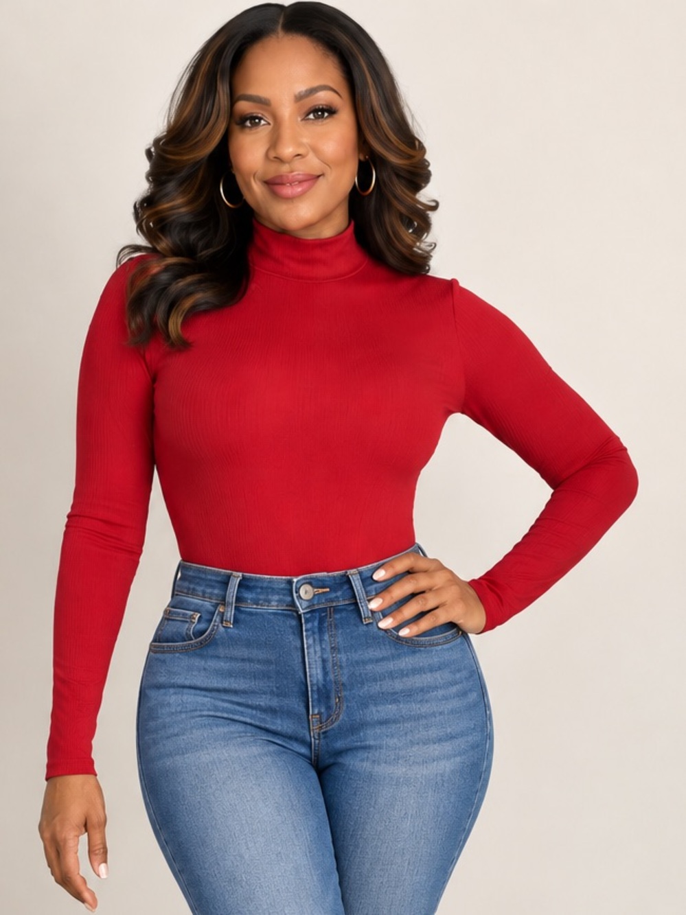 Eye Candy Red Long Sleeve Mock Neck One-Piece Bodysuit Solid Regular Size S